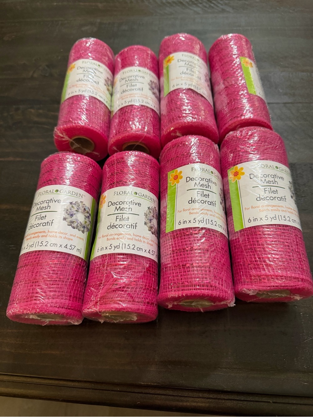 NWT Floral Garden Eight Roll Bundle of Pink Decorative Mesh Roll - 6in x 5yd